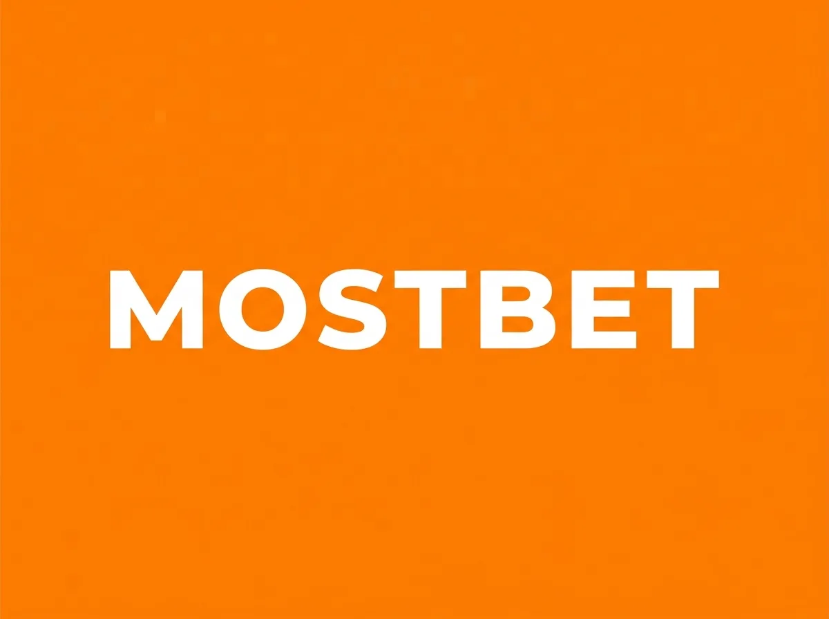 Логотип Mostbet — белый текст на оранжевом фоне, минималистичный стиль